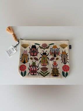 Danica Studio Amulet Scarab Zipper Pouch Large Cotton Cosmetic Bag NWT